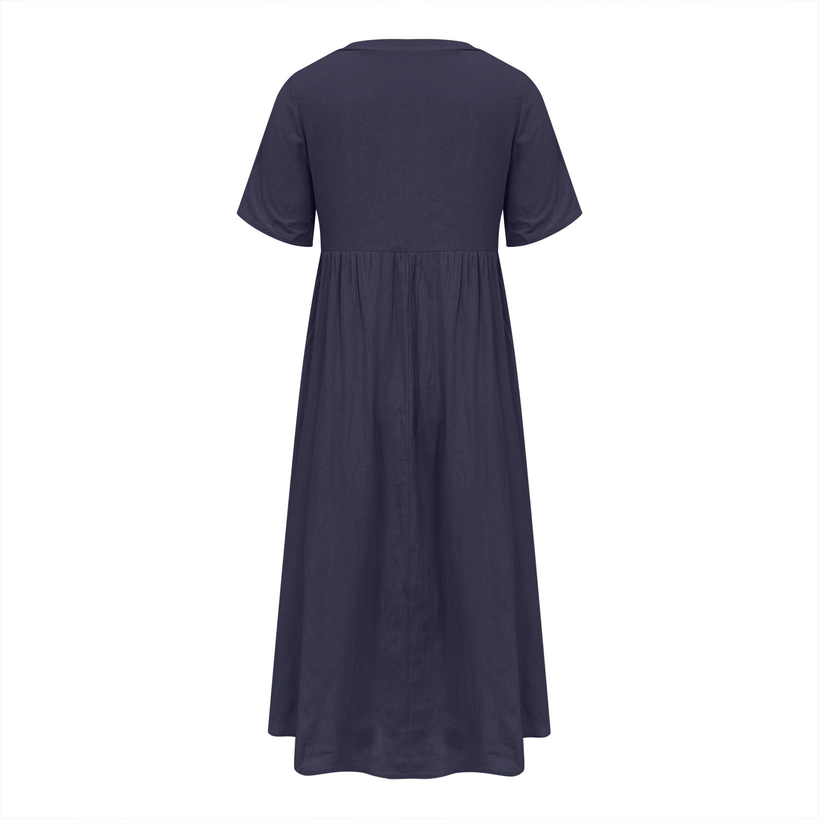 thumbnail image 5 of Vestido largo boho de manga corta con cuello en V y bolsillos para mujer: vestido de playa de poliéster con estampado floral para el verano, 5 of 5